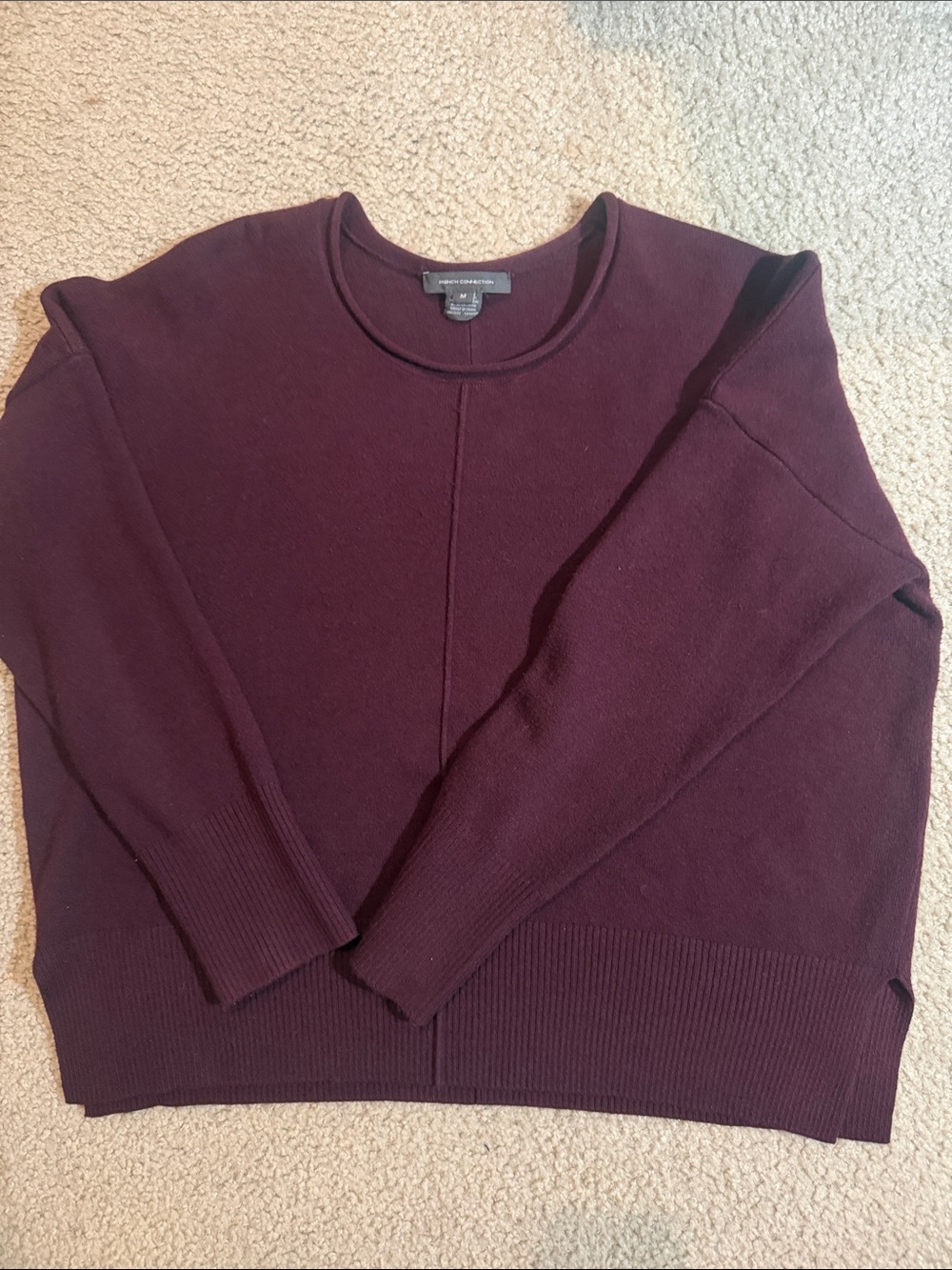 French Connection Deep Plum Crewneck Sweater, Medium